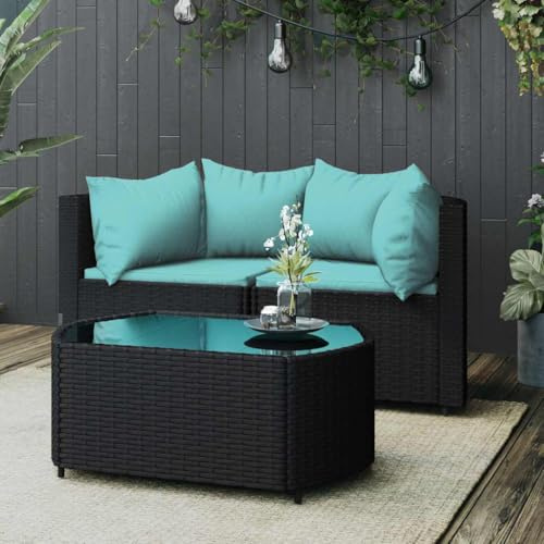 WEMYUFURN Modernes Garten-Lounge-Set aus PE-Rattan mit Stahlgestell und Hartglas-Tischplatte für Terrasse und Außenbereich, Wetterfestes Outdoor-Möbel Set mit Polsterkissen