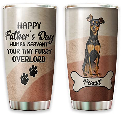 Insulated Travel Mug with Straw and Lid Thermal Coffee Cups Stainless Steel Tea Cup for Birthday Christmas Mom 590 Ml Customized Miniature Pinscher - Happy Father's Day Human