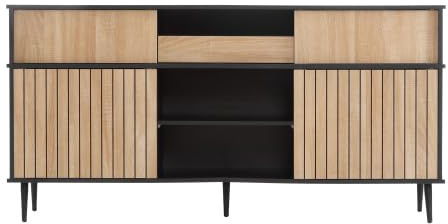 vutizal Buffet de 160 cm avec 4 portes coulissantes et tiroir, commode de rangement pour vêtements, style maison de campagne, chêne noir, convient également comme armoire de salon