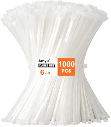 Amyu 1000 Pack Cable Ties White, 6 inch Nylon Zip Ties, 150mm / 15cm Self-Locking Small Plastics Tie Wraps 40lbs UV-Resistant for Indoor Outdoor Use in Home, Office, Garden, Workshop
