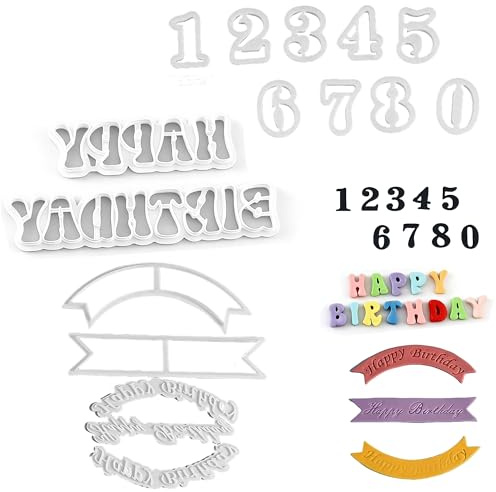 Hayaww Fondant Buchstaben Ausstecher Set Ausstecher Geburtstag Prägestempel Fondant Ausstechformen Buchstaben Set Buchstabens Zahlen Happy Birthday für Torten Deko Backzubehör (A)