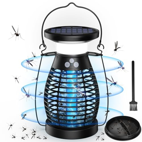 Lampada Antizanzare Elettrica Solare, 4200V UV Zanzariera, Ricarica Solare e USB, IP66, Ammazza Zanzare Elettrico per Interni, Cortile, Patio, Giardino, Campeggio