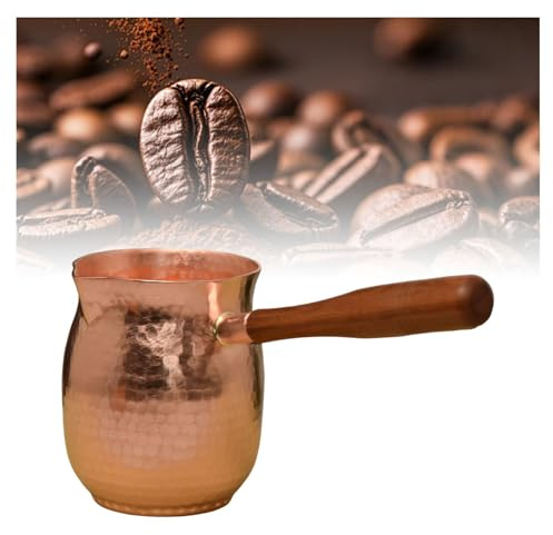 Caffettiera turca, realizzata a mano, stile vintage, in rame, con manico lungo in legno, ideale per preparare tè e bevande fredde