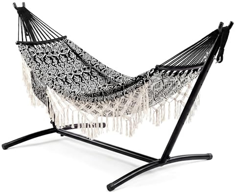Garvee Doppel Hängematte mit Stahlgestell – Tragkraft bis 204 kg – Doppelhängematte mit Gestell – Komfortable Outdoor - Hängemattengestell für Garten, Terrasse & Pool – Boho-Stil, Einfache Montage