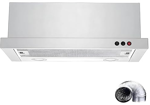 Built-In Range Hood, Powerful 600mm Ductless Stainless Steel Extractor Fan, High Air Flow for Kitchen Ventilation