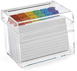 OSCO Small Clear Acrylic Index Box, A to Z Divider Tabs, 100 Lined Note Cards, Ruled Revision Flash Cards, Recipe Notes, Contacts Filing, Desktop Organiser, Holds 5 × 3 Cards (127 × 76 mm)