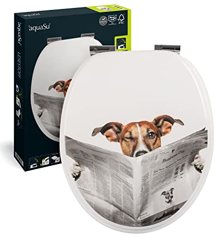 aquaSu® WC-Sitz mit Absenkautomatik, lustiges Dekor Lesestoff, Toilettensitz mit Holz-Kern & Fast Fix Schnellbefestigung, universale O Form, mit Metallscharnieren, Toilettendeckel witzig, 40264 4