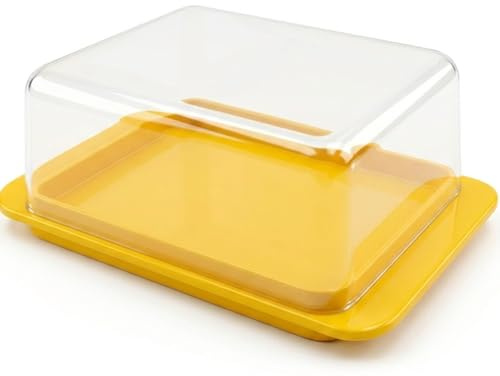 Sonja Plastic Butterdose Gelb - DDR Nostalgie Butterbehälter mit Deckel | Inklusive DDR Kochbuch & Geschenkkarte - Kultige Ossi Produkte für Ostalgiker - Maße 13 x 9 x 5 cm - Retro Design