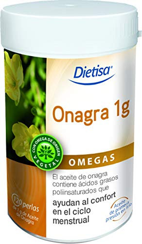 Dielisa – Onagra 1 g, Complemento Alimenticio con Aceite de Onagra y Vitamina E, Participa en la Regulación del Ciclo Femenino y la Reducción de los Síntomas del Síndrome Premenstrual - 120 Perlas