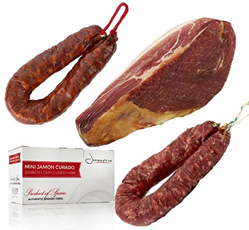 Serrano Schinken gereift ohne Knochen 1 kg (Jamon Serrano) + Chorizo Paprikawurst 200 g + Salchichón Dauerwurst Extra 200 g - Jamonprive
