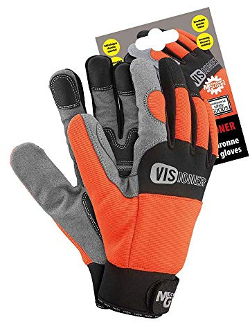 Reis RMC-VISIONER_L Mechanics Gloves Schutzhandschuhe, Orange-Schwarz-Grau, L Größe, 12 Stück