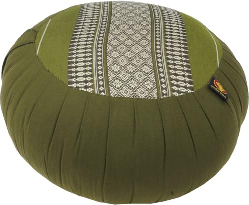 GURU SHOP Rundes Meditationskissen, Yoga Kissen, Yogakissen, Sitzkissen, Bodenkissen, Dekokissen - Grün/grau, 20x35x35 cm