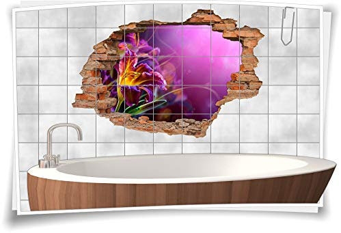 Medianlux 3D Fliesen-Aufkleber Fliesen-Bild Fliesen-Tattoo Fliesen-Sticker Wand-Durchbruch Gladiolen Blumen-Strauß Harmonie Glück Lebens-Freude Deko Raum-Gestaltung, 90x60cm, 15x15cm (BxH)