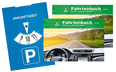 RNK - 3119 Fahrtenbuch PKW, steuerlicher Kilometernachweis, DIN A6 quer, 32 Blatt (4er Pack + 2x Parkscheibe)