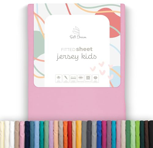 Soft Dream Lenzuolo con Angoli Cotone Jersey 90x160x20 cm, Rosa | Elastico perimetrale, 150 g/m², OEKO-TEX, ideale per letto junior