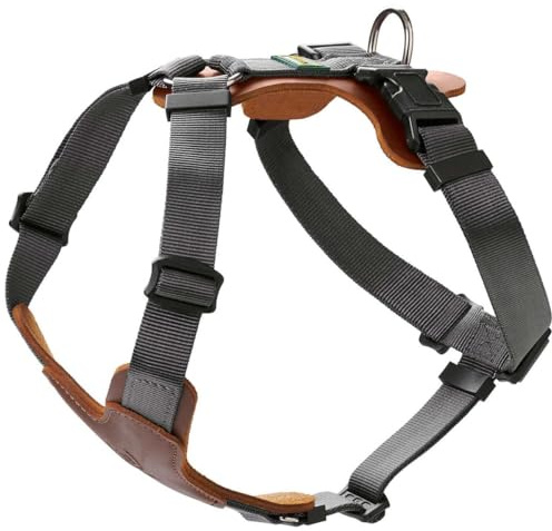 HUNTER Aalborg Mixed Hundegeschirr, Rindsleder/Nylon, Cognac/grau, Größe S | Rindsleder/Nylon, 5-fach verstellbar, mit Kunststoffschnallen, Made in Germany, Farbe: Cognac/Grau, Größe: S