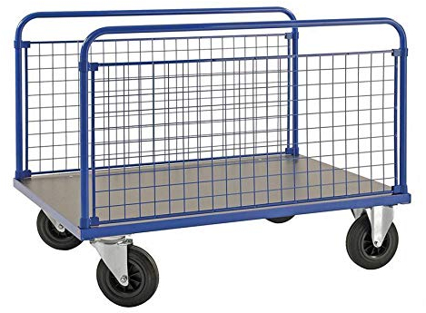 Längswandwagen mit Gitterwänden 500 kg, LxBxH 1.200 x 800 x 900 mm, blau