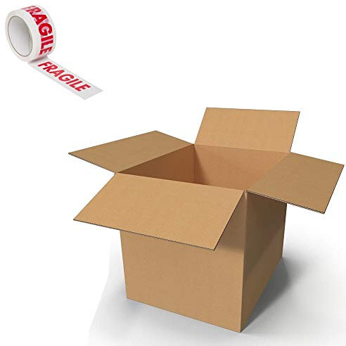 AKAR Double Wall Extra Large (XL) Cardboard Boxes (61cm x 46cm x 46 cm) for Moving House, Removals, Packing including Economy Fragile Tape (2 Boxes + 1 Tape)