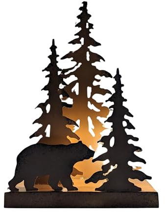 Rustic Metal Bear Silhouette Table Lamp – Forest-Inspired Night Light for Cabin, Lodge, and Woodland Décor