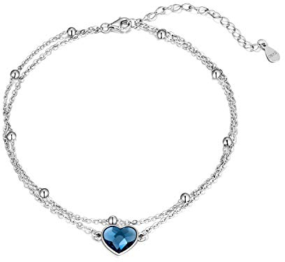 Liebe Herz Fußkettchen Sterling Silber 925 Damen Perlen Fusskettchen mit Kristalle 27cm