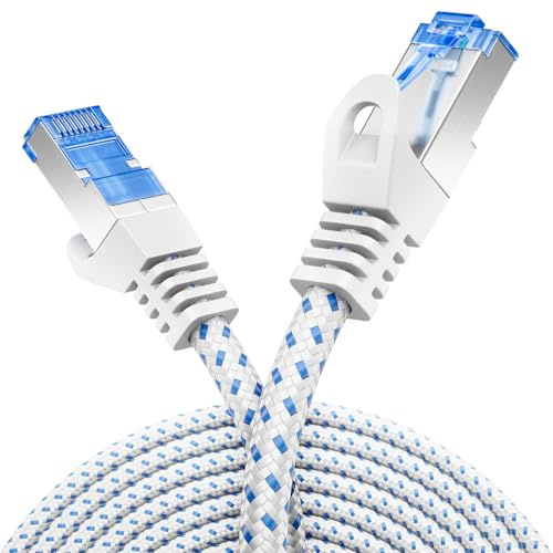 deleyCON 3,0m CAT 8 Patchkabel RJ45 S/FTP 40 Gbit/s 2000 MHz - Weiß | Gigabit Netzwerkkabel Ethernet Kabel, POE CAT8 LAN Kabel, für PS5, Router, Modem, TV, Switch, Laptop