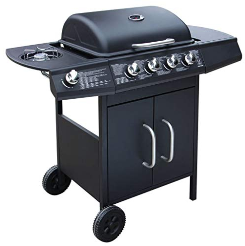 Tidyard Gasgrill 4+1 Brenner Grillwagen Grillschrank BBQ Grill Standgrill Grillwagen Grillstation Gartengrill Wagengrill Barbecue Schwarz