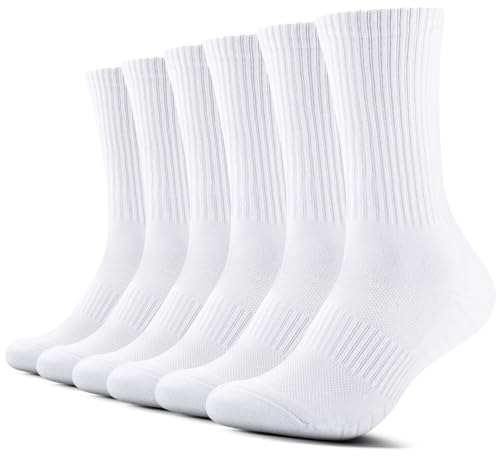 TUUHAW 6 Paia Calzini Uomo e Donna Sportivi Lunghe Cotone Sport Calzettoni con Buona Elasticità Alti Socks Calze Traspiranti Bianco 43-46
