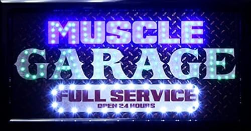 Muscle Garage Full Service Framed Light Up LED Sign for Game Room Bar Man Cave Garage