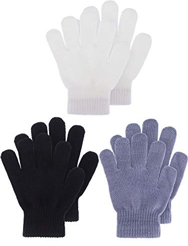 Geyoga 3 Paires Gants en Tricot Extensibles Mitaines d'Hiver Enfant (Pratique, S)
