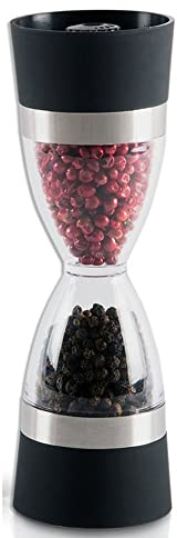 Salt and Pepper Mill Grinder Set 2 in 1 Salt & Peppercorn Shaker Mill Double Head Refillable Spice Grinder with Ceramic Rotor Adjustable Coarseness for Picnic, Dinner, Parties, BBQ (Color : Black)