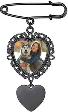 Custom4U Personalisierte Foto Broschen Damen Anstecker Schwarz Edelstahl Memorial Anhänger Brautstrauß mit Foto Anhänger Oval/Rund/Herz Broschen Anstecknadel Hochzeit Modeschmuck