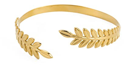 KKJOY Griechisches römisches Lorbeerblatt Armband Edelstahl Verstellbare Boho Manschette Armreif Armband Party Modeschmuck Geschenk für Frauen Mädchen