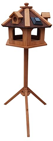 Toboli Vogelfutterhaus 130 cm mit Ständer, Vogelhaus aus Holz, wetterfestes Vogelfutterhäuschen mit Dreifuß, Futterhäuschen für Vögel