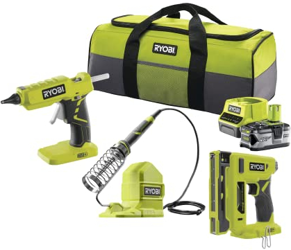 Ryobi RCK183G-140S 18V ONE+ Cordless Glue Gun, Soldering Iron and Stapler Kit (1 x 4.0Ah)