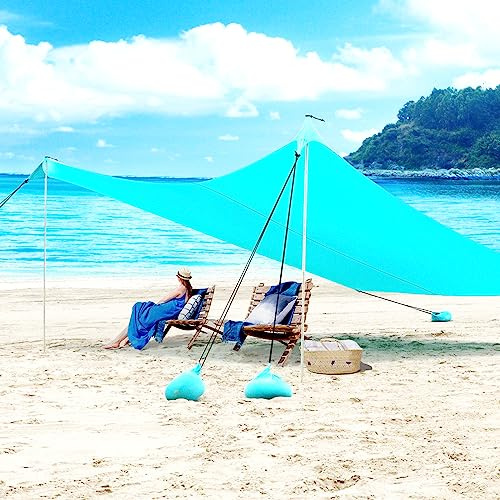 Bärbar Strandmussla för Solskydd, Bärbart Strandtält med 2 Stolpar, Strand Soltält för Solskydd, Markis för Strandträdgårdscamping Uteplats 215X200cm