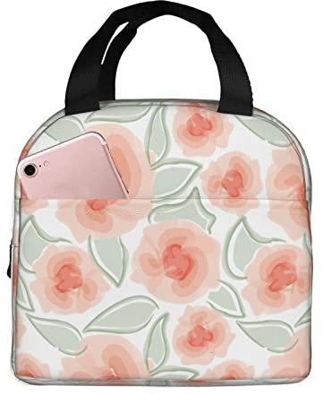XVBCDFG Bolsas de almuerzo con estampado de pétalos de flores de rosas para hombres y mujeres, fiambreras reutilizables aisladas, pequeñas bolsas de almuerzo