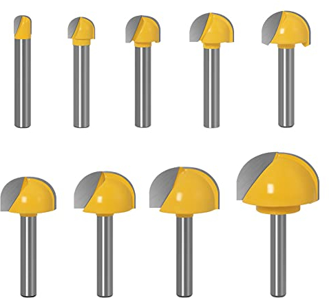 WSOOX 9 Stücke 6 mm Schaft Oberfräser Hohlkehlfräser, Rund Nase Cove Core Box Fräser kugelfräser Holzbearbeitung Fräser (Ø 6.35/10/12.7/16/18/20/22/25/32 mm)