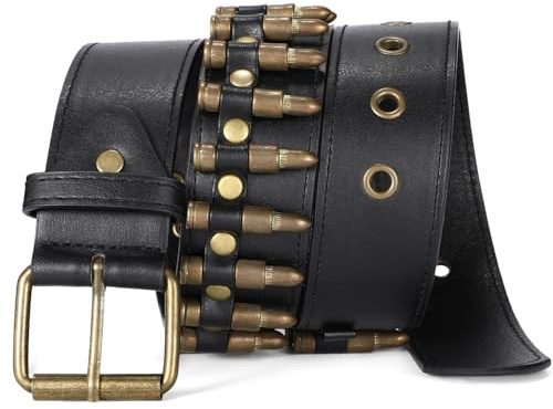 SANSTHS Rivet Belts for Women Men Black Studded Gothic Belt Punk Belt with Metel Buckle for Jeans Hip Hop, Black L