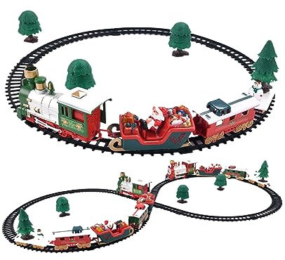 PNJB Christmas Train Truck Set, Including Santa X-Mas Tree Ornaments, 22 Piece Set, Locomotive Engine, Railway Track, Lights And Sounds, Electric Train, Gift For Children’s, Festive Decoration