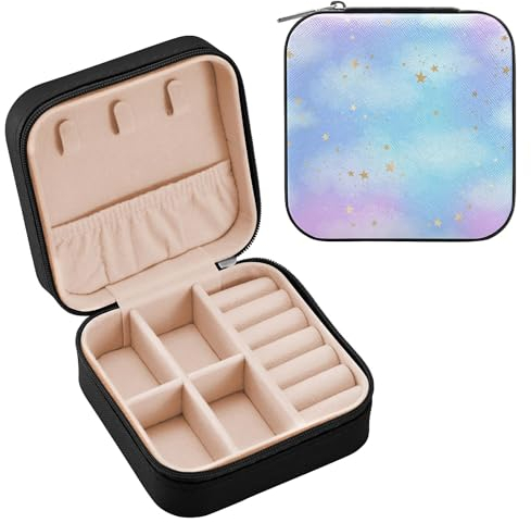 Schmuckschatulle für Damen, PU-Leder, Reise-Schmuckkästchen für Ringe, Ohrringe, Halsketten, Uhren, Geschenke für Mädchen, Damen, Vektormuster, helles Muster, goldene Sternbilder