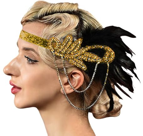 Feder Stirnband Flapper Haarreif Kopfschmuck 1920er Jahre Haarschmuck Für Damen 20er Jahre Feder Kristall Kopfschmuck Fascinator-Hut Perlen Gatsby Stirnband Für Party Kostüm Schmuck Frauen Mädchen