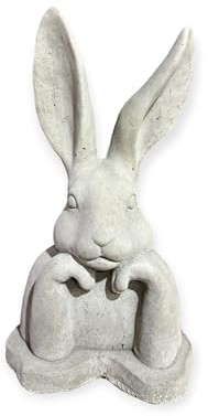 Moderner aufgestützter Hase - Steinfigur mit stehenden Ohren (H/B/T: 31/17/13 cm, 3,5 kg) Steinguss für Haus und Garten by OriginalPaul