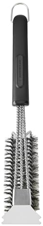 MasterClass Cepillo espiral de cerdas para barbacoa con diseño 3 en 1, resistente cepillo de limpieza y rascador de acero inoxidable para barbacoa, resistente al óxido, 5 años de garantía
