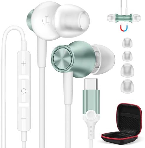 USB C Kopfhörer für iPhone 17 16 Pro Max Samsung S25 Ultra S24 A56 A36 A17 A16 Pixel 9a 9 Pro XL,In Ear Kopfhörer USB C Anschluss Magnetische USBC Headset Typ C Kopfhörer für Poco X7 Pro CMF Phone 1
