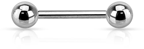 Paula & Fritz® Hantel-Stab UNIVERSAL Straight Barbell Titan-IUM Grade 23 Silber 1,2-mm Stab 6-mm Lang 3-mm Kugel Zungen-Piercing Industrial Ohr Brust