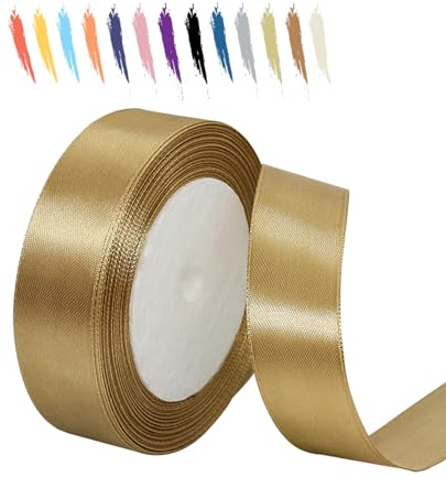 Champagner Gold 25mm Satinband 23 Meter, Polyesterband, verschönern Sie Ihre Bastelarbeiten und Feiern, ideal für Geschenkverpackungen, Dekorationen, Hochzeitsautoband, Bänder zum Basteln