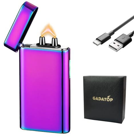 GADATOP Briquet électrique rechargeable Arc Plasma sans flamme extérieur métal indicateur de batterie rythmique pour bougie (couleur)