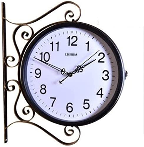 LUOYAOB Retro Bahnhofsuhr Metall im Freien doppelseitige Uhr, Vintage Indoor-Außenwanduhr, Wandmontage Retro Central Station, for Terrasse, Garage, Außenbereich Antique Look Bahnhofsuhr (Color : A)