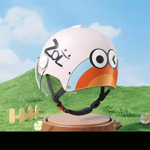 Kinder Vintage Motorrad Jethelm Für Jungen Mädchen, 3/4 Kinder Süßer Helm Mit Visier Elektroroller Kinder Halbhelm B,48-55CM