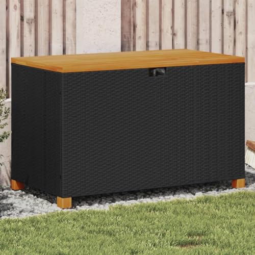 Festnight Polyrattan Garten Kissenbox Wetterfest (Wasserdicht) 110 x 55 x 63 cm, Auflagenbox für draußen mit Verstärktem Deckel und Gasdruckfedern, auch als Tischplatte Geeignet, Schwarz und Braun